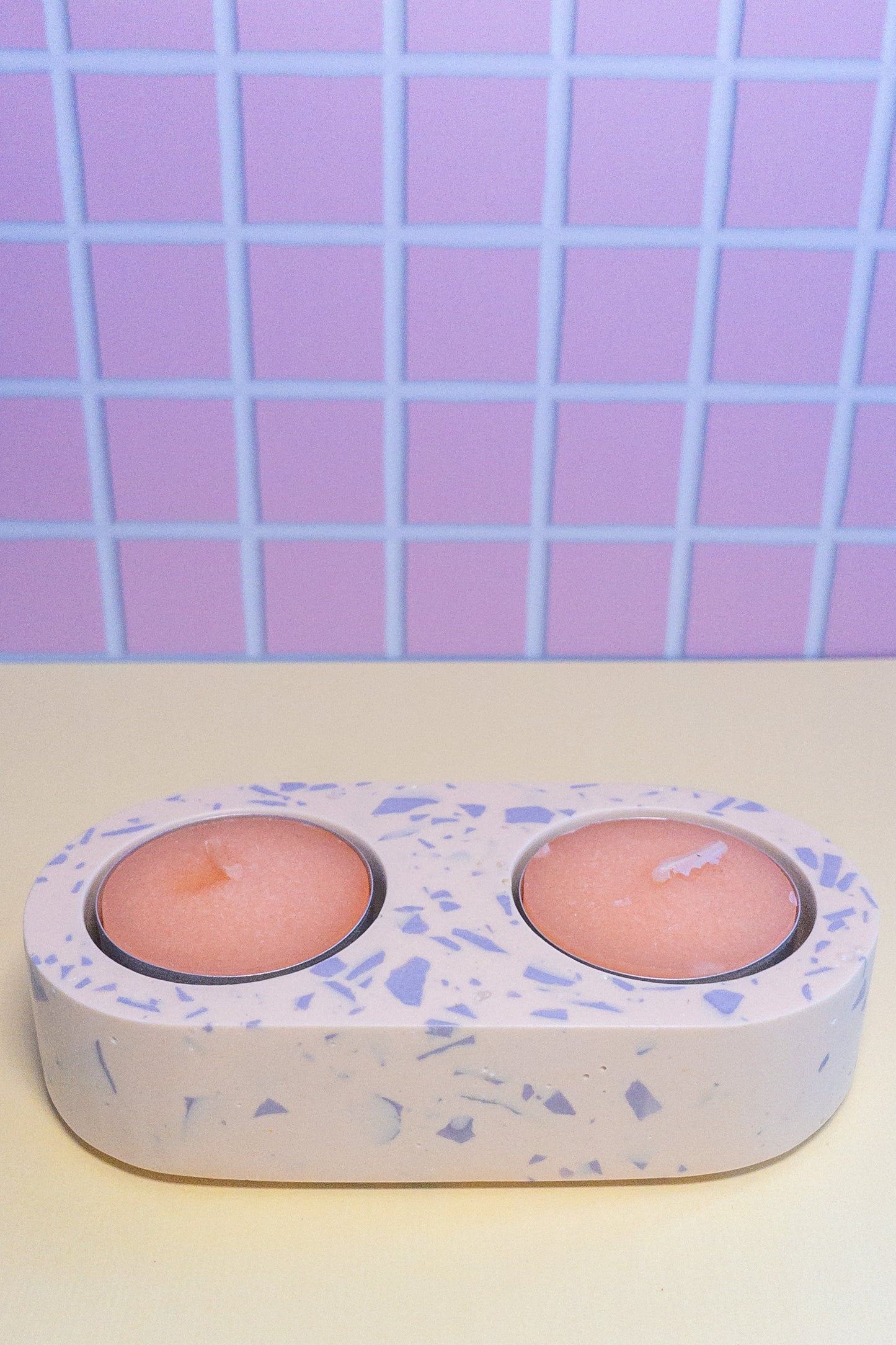 Peach and Lilac Terrazzo Oval Double Tealight Candle Holder