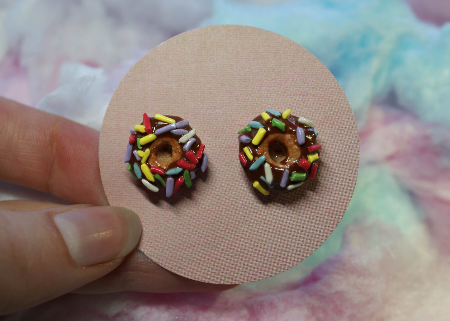 Sprinkle Donut with Chocolate Icing Handmade Stud Earrings