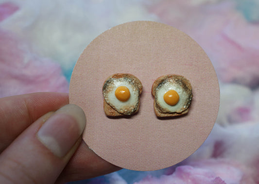 Fried Eggs on Toast Handmade Stud Earrings