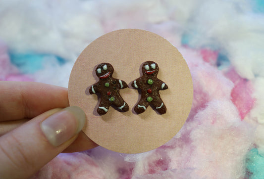 Gingerbread Man Handmade Stud Earrings