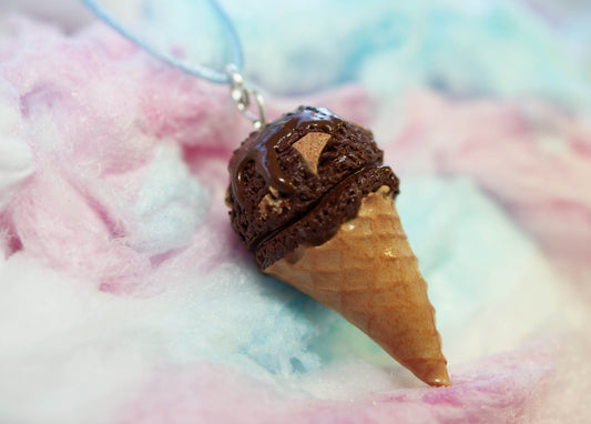 Chocolate Fudge with Cookie Chunks Ice Cream Cone Handmade Necklace