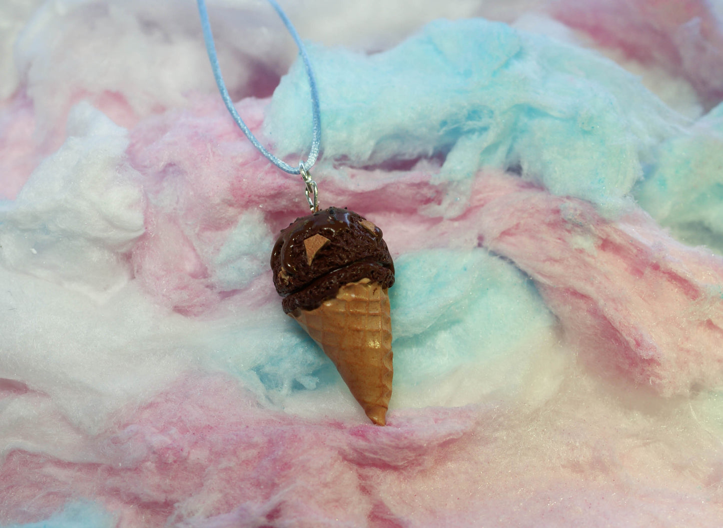 Chocolate Fudge with Cookie Chunks Ice Cream Cone Handmade Necklace