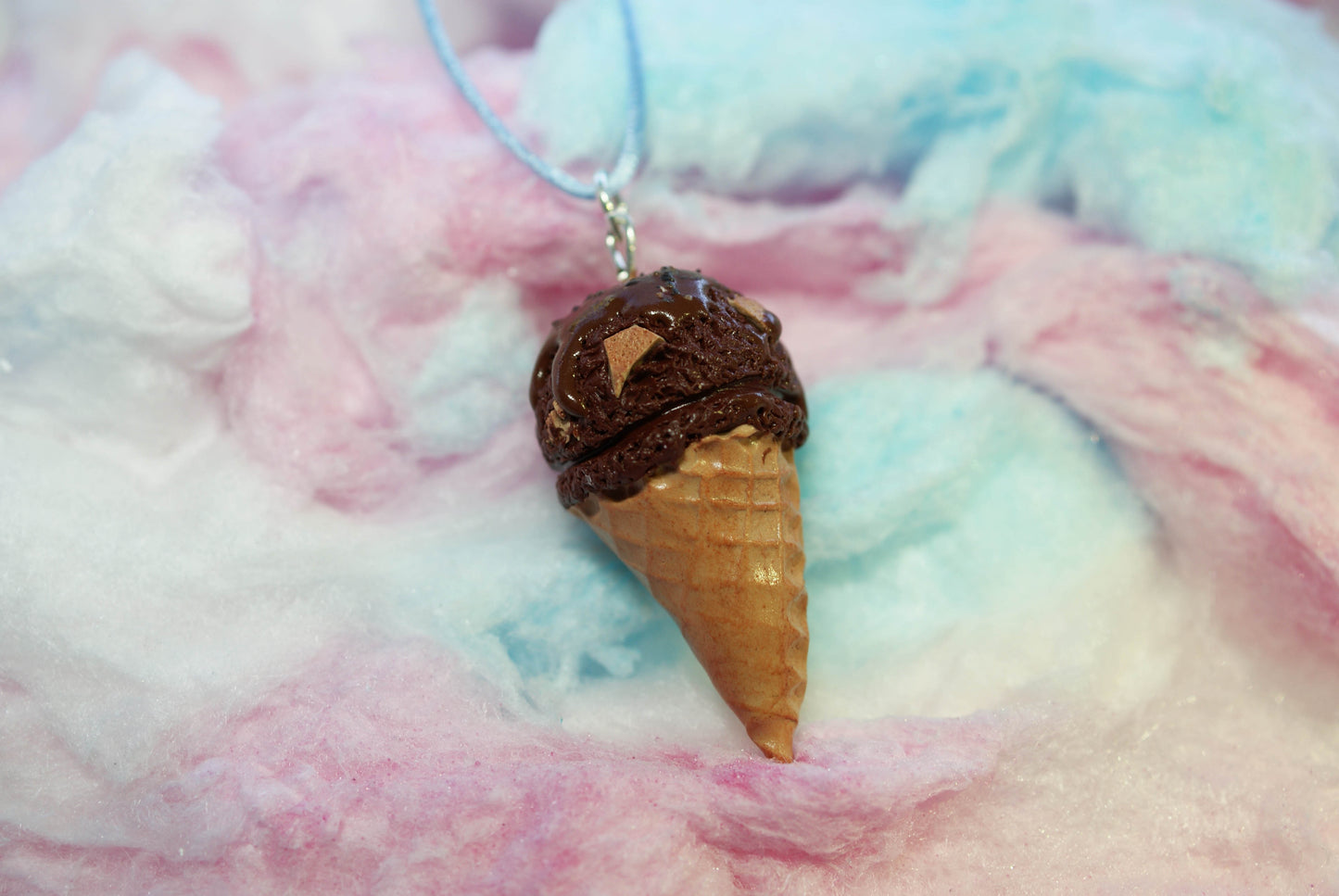 Chocolate Fudge with Cookie Chunks Ice Cream Cone Handmade Necklace