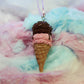 Strawberry and Chocolate Double Scoop Ice Cream Cone Handmade Necklace