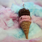 Strawberry and Chocolate Double Scoop Ice Cream Cone Handmade Necklace