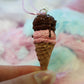 Strawberry and Chocolate Double Scoop Ice Cream Cone Handmade Necklace