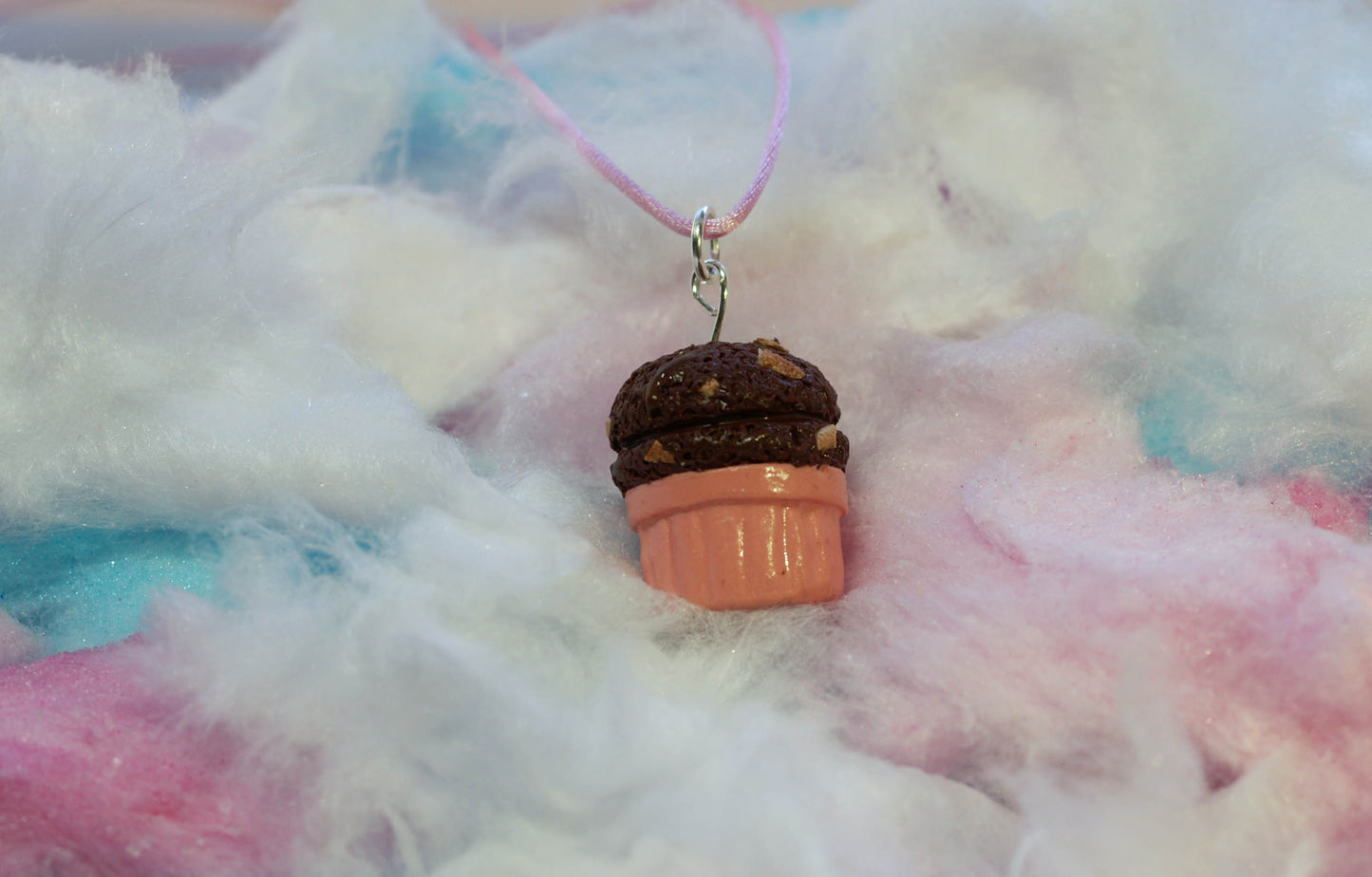 Chocolate Fudge Ice Cream with Cookie Chunks Cup Handmade Necklace