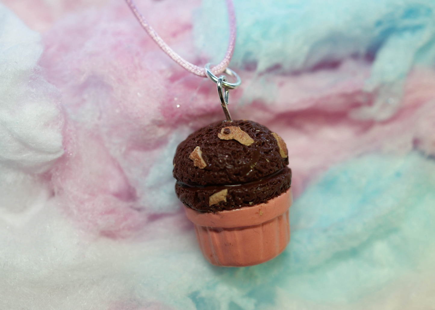 Chocolate Fudge Ice Cream with Cookie Chunks Cup Handmade Necklace