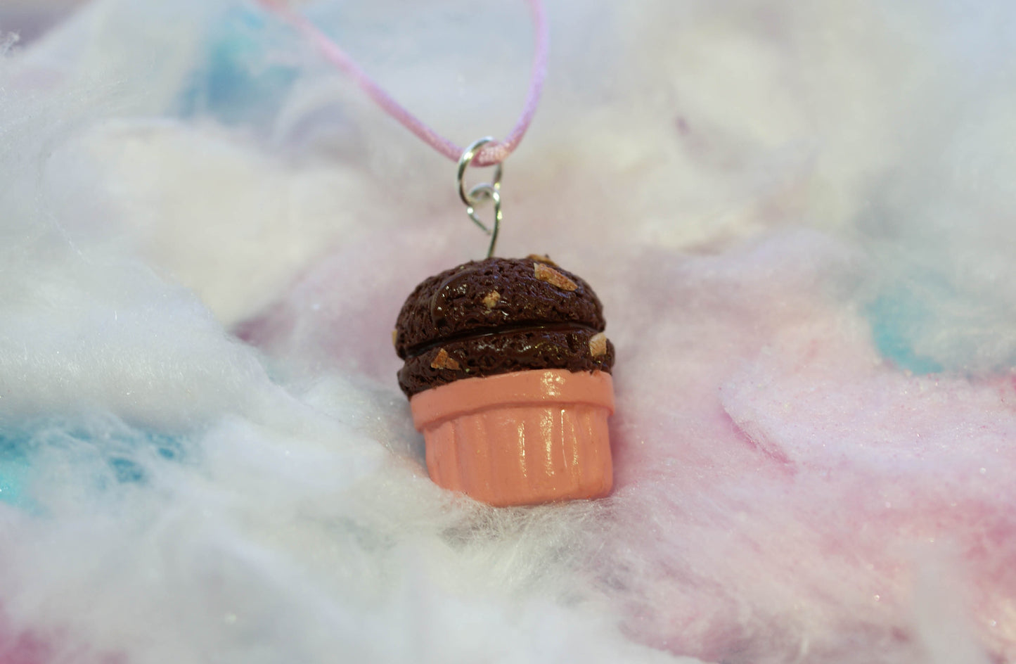 Chocolate Fudge Ice Cream with Cookie Chunks Cup Handmade Necklace