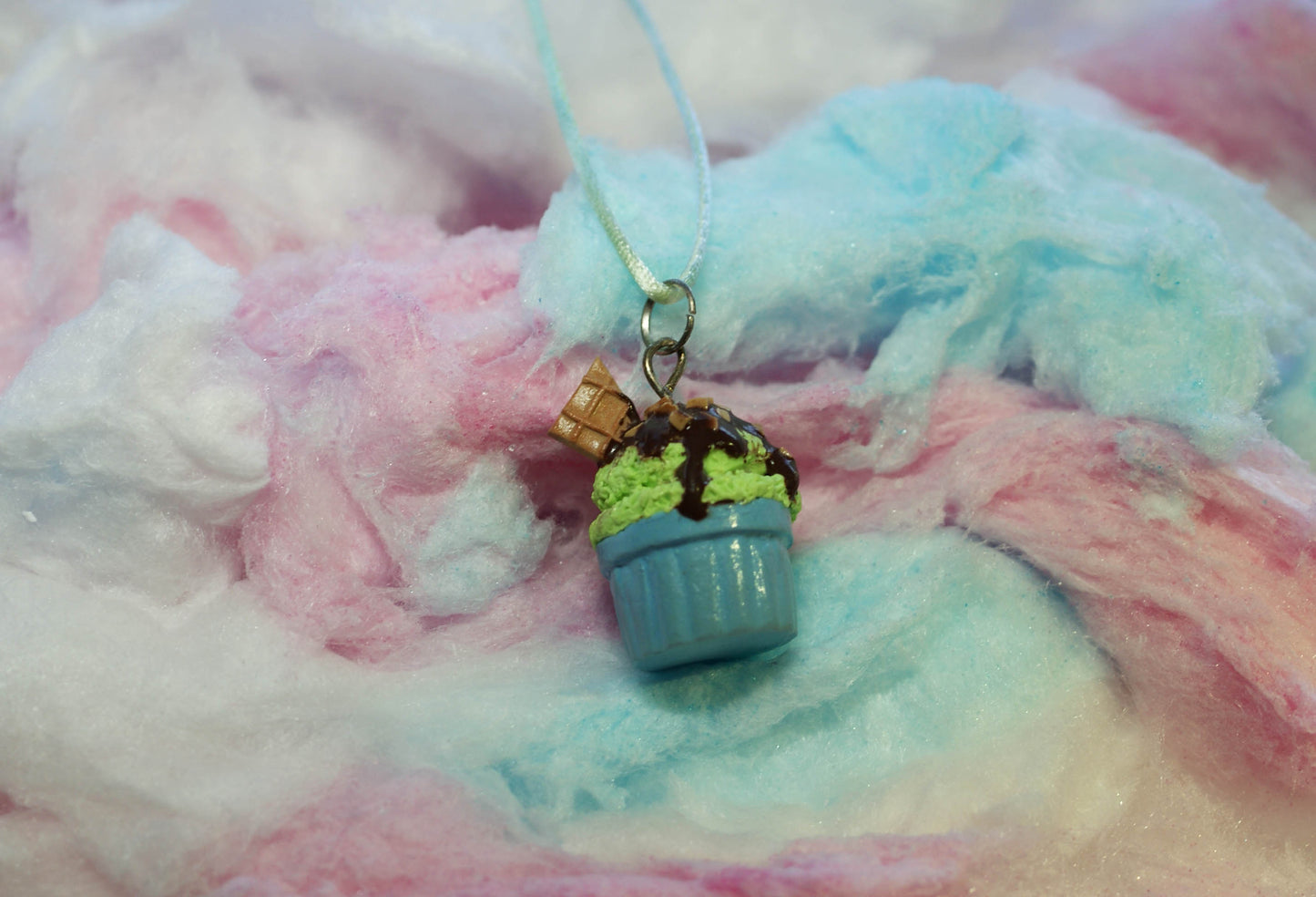 Mint Ice Cream Cup with Fudge Sauce Handmade Necklace