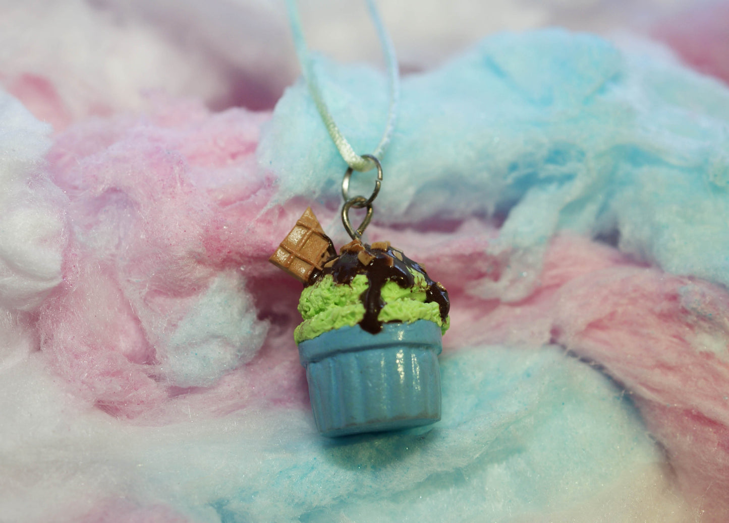 Mint Ice Cream Cup with Fudge Sauce Handmade Necklace