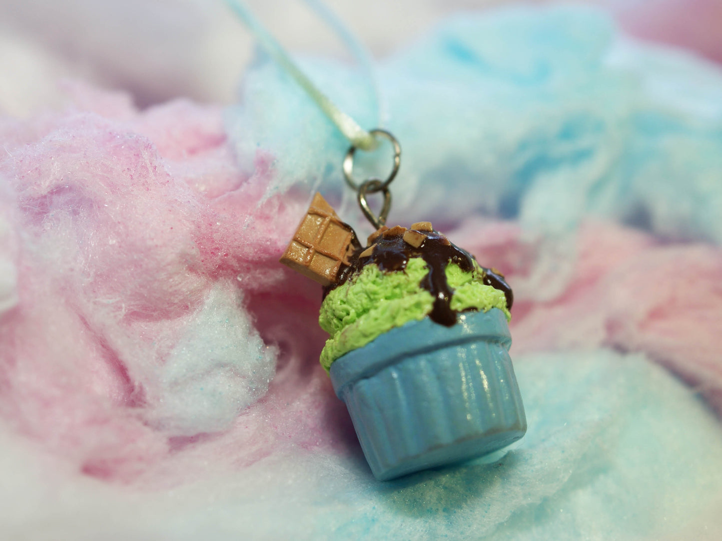 Mint Ice Cream Cup with Fudge Sauce Handmade Necklace