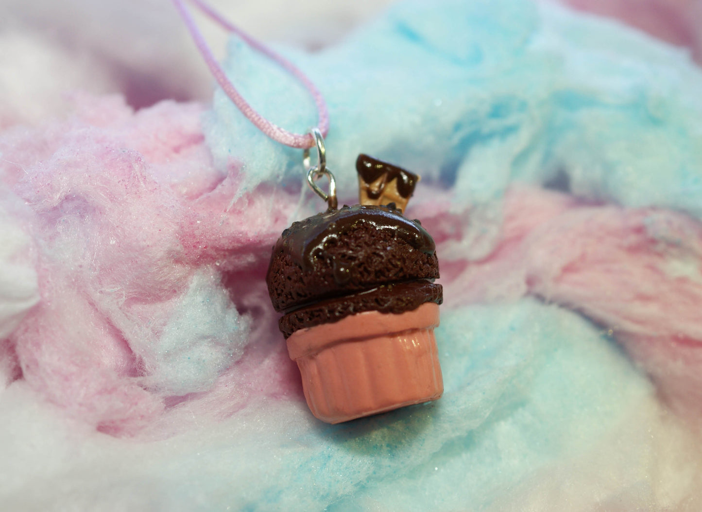 Chocolate Ice Cream Cup with Fudge Sauce Handmade Necklace