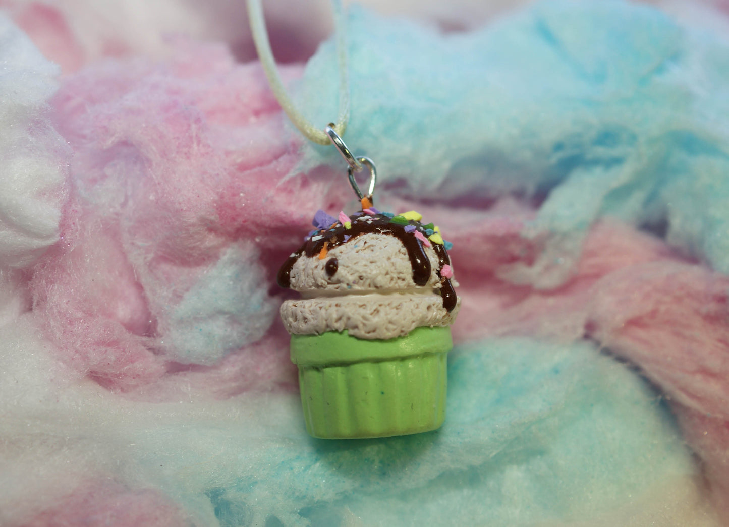 Vanilla with Chocolate Fudge Sauce Ice Cream Cup Handmade Necklace