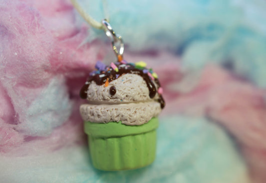 Vanilla with Chocolate Fudge Sauce Ice Cream Cup Handmade Necklace