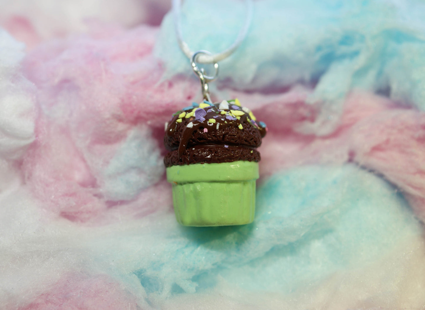 Chocolate Fudge with Sprinkles Ice Cream Cup Handmade Necklace