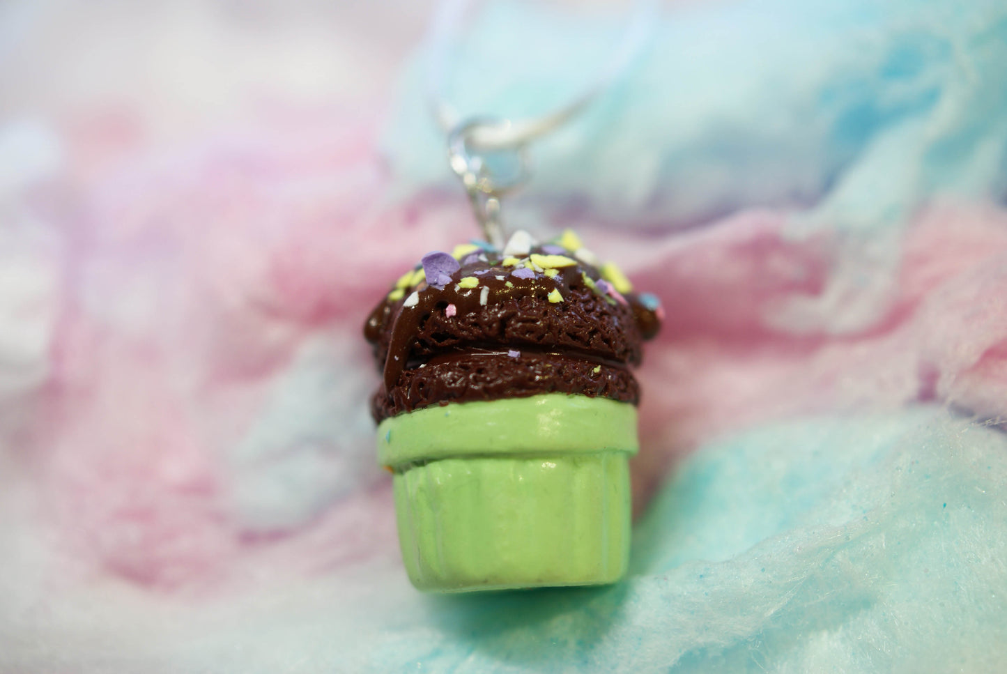 Chocolate Fudge with Sprinkles Ice Cream Cup Handmade Necklace