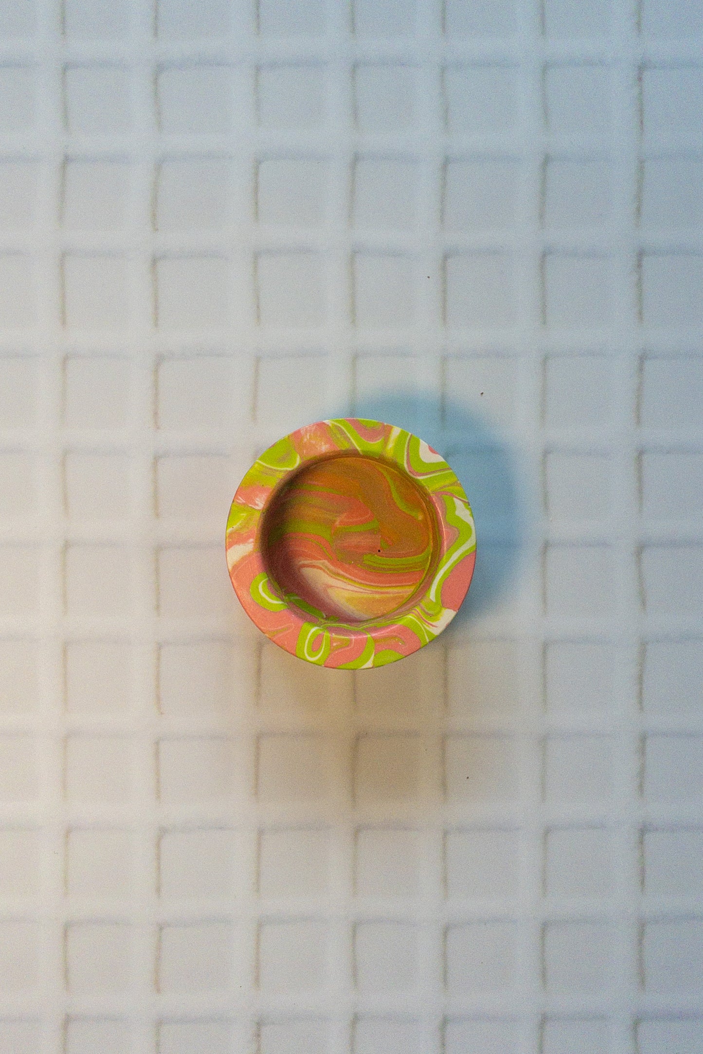 Pink, Green and White Marbled Circle Tealight Candle Holder