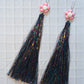 Pink and White Daisy + Multicoloured Tinsel Party Earrings