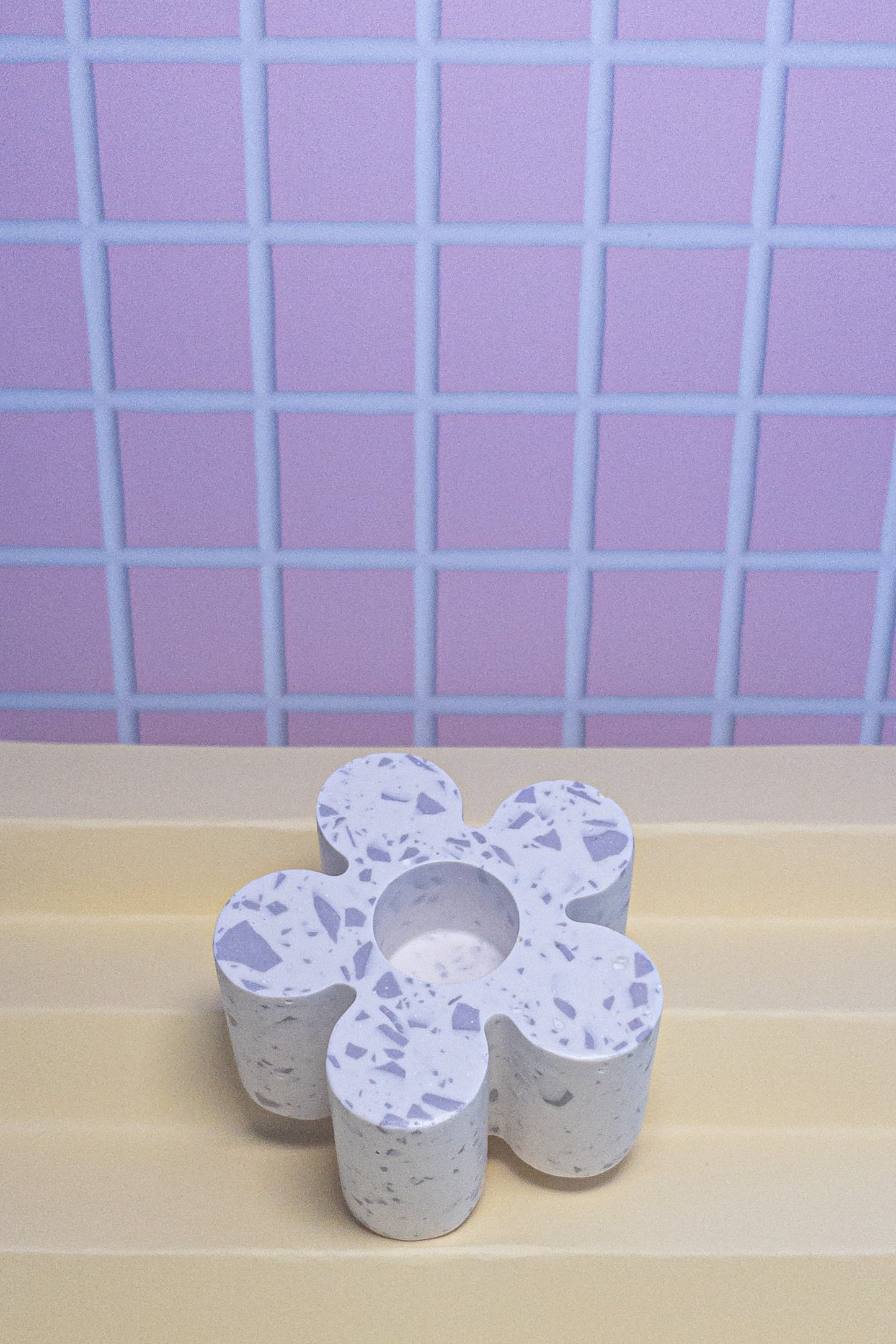 White and Lilac Terrazzo Daisy Taper Candle Holder