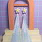 White and Yellow Daisy + Iridescent Tinsel Party Earrings