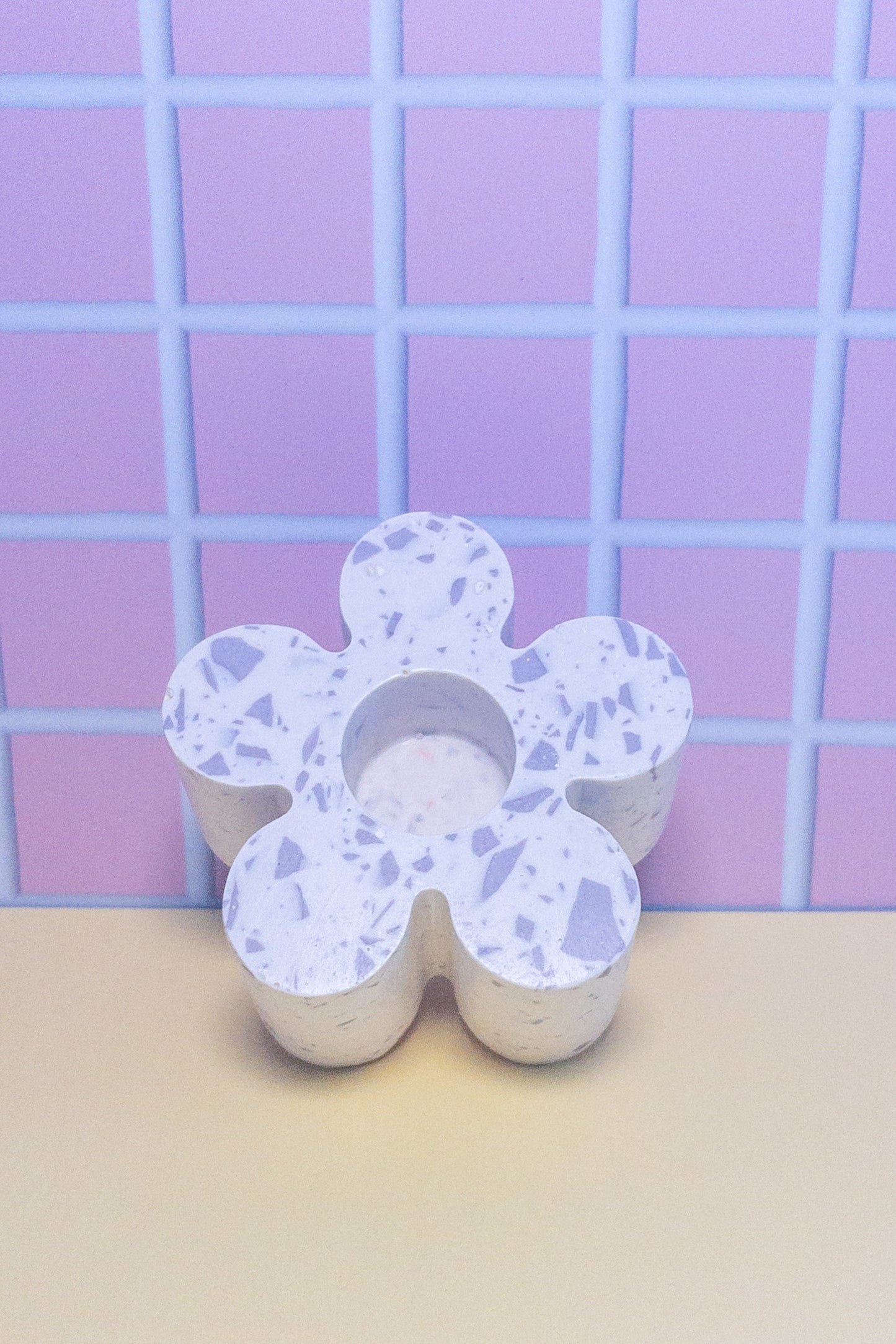 White and Lilac Terrazzo Daisy Taper Candle Holder