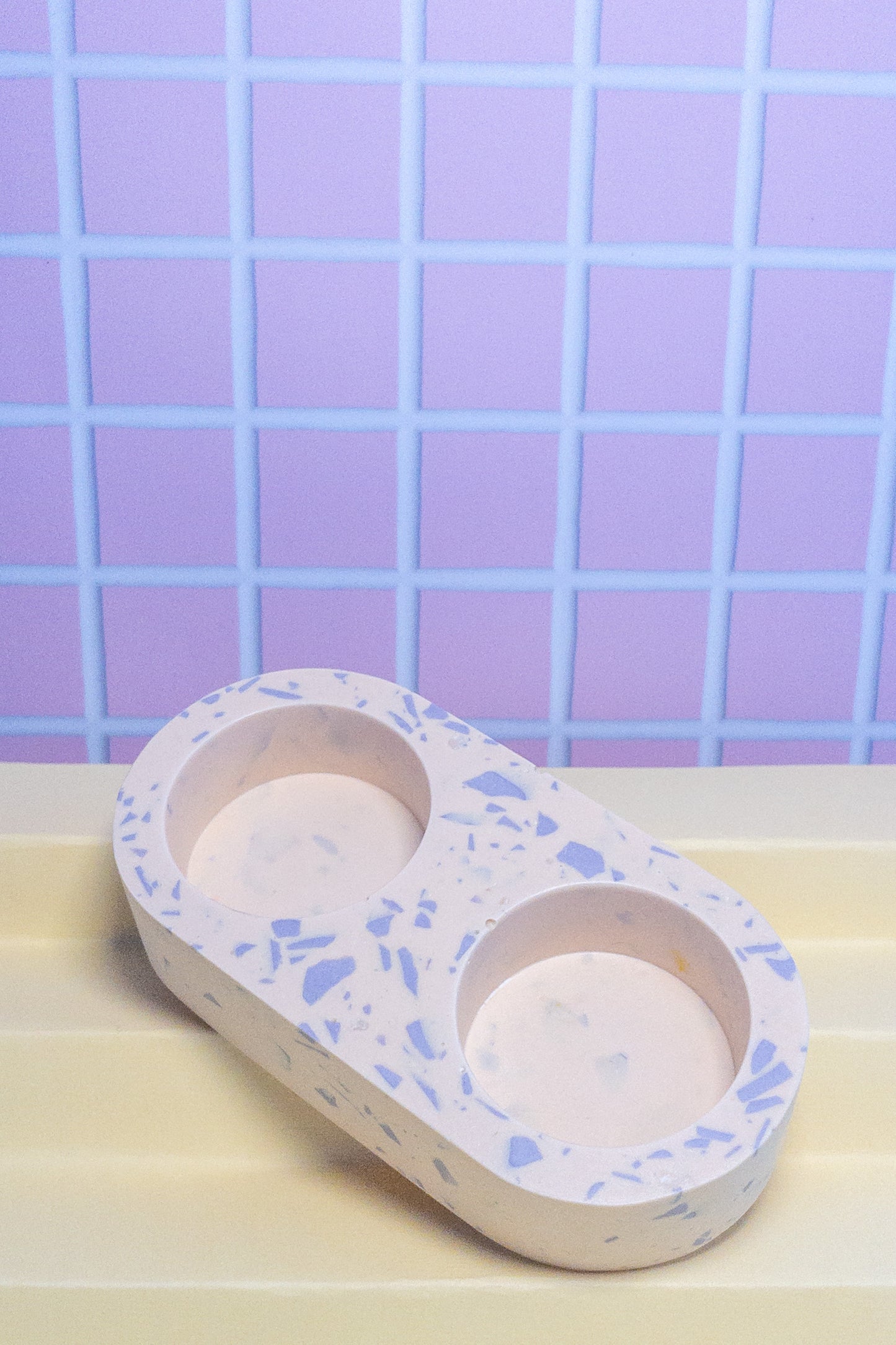 Peach and Lilac Terrazzo Oval Double Tealight Candle Holder