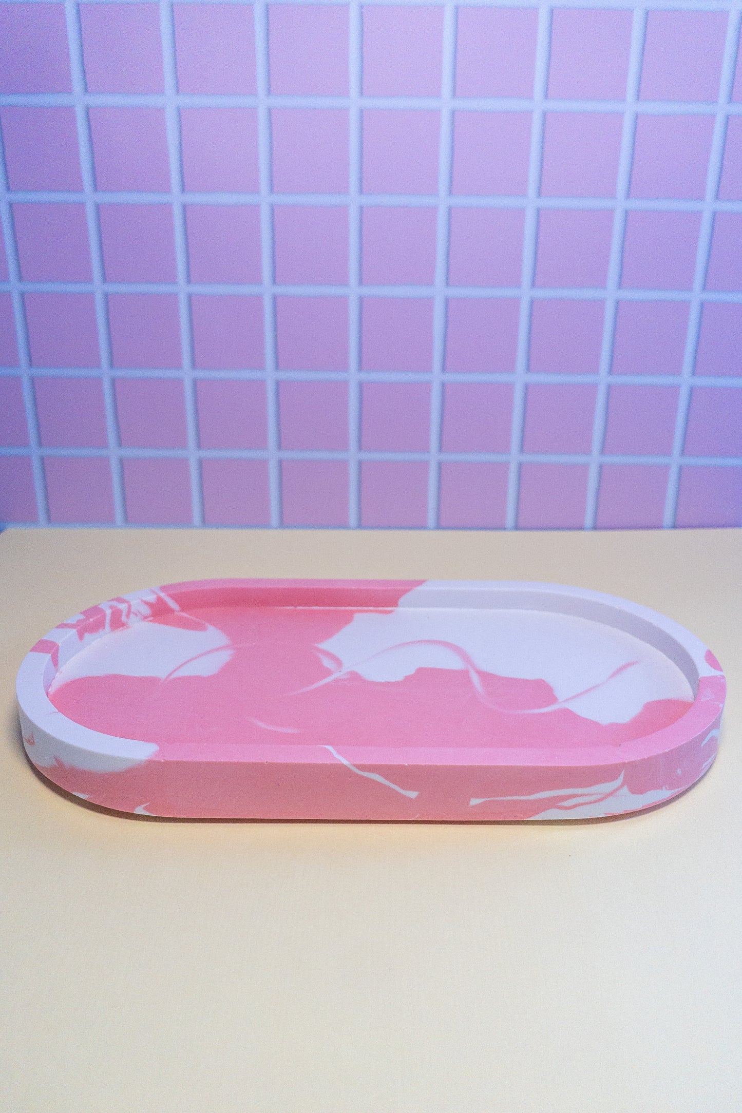 Coral and White Oval Trinket Tray