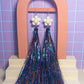 White and Yellow Daisy + Multicoloured Tinsel Party Earrings