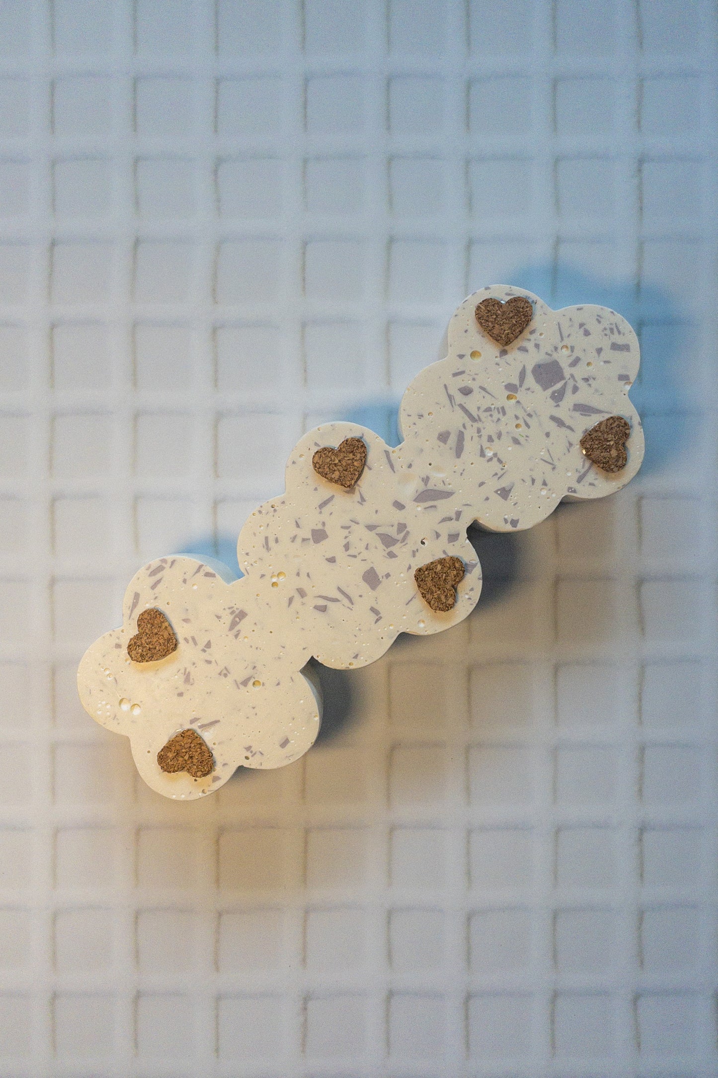 White and Lilac Terrazzo Daisy Chain Triple Taper Candle Holder