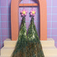 Pink and Yellow Daisy + Green Tinsel Party Earrings