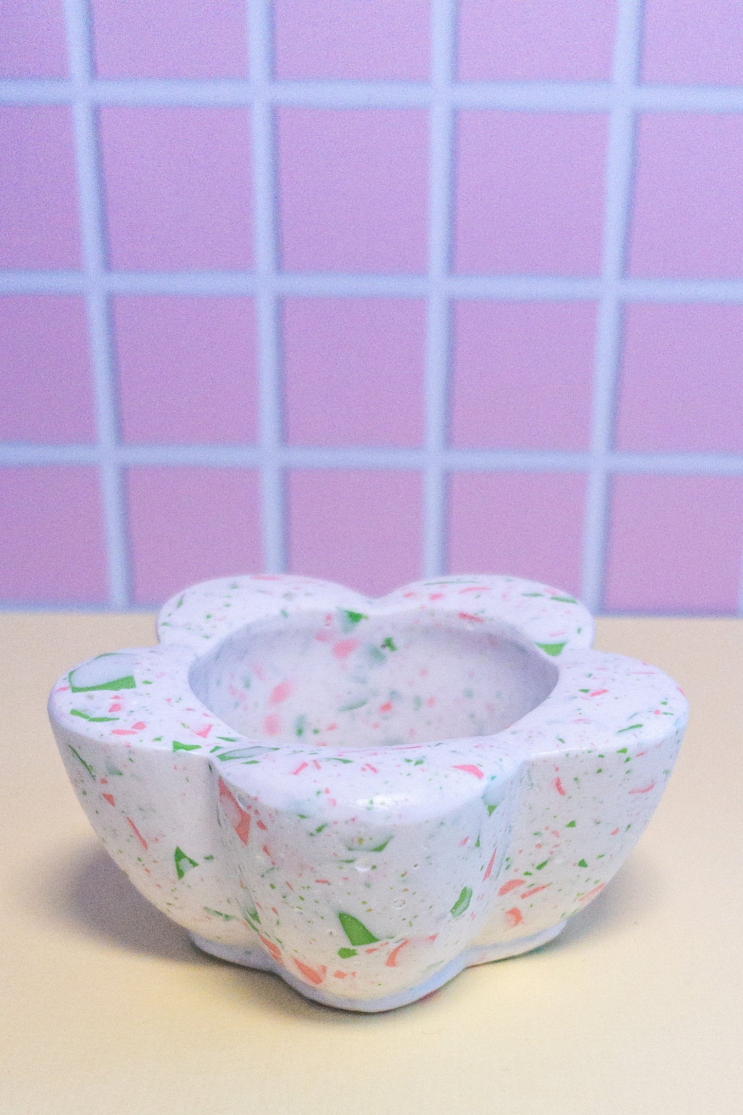 White, Pink and Green Terrazzo Daisy Tealight Candle Holder