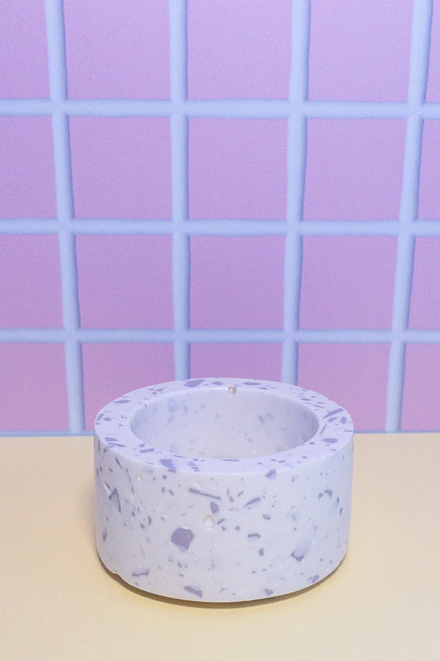 White and Lilac Terrazzo Circle Tealight Candle Holder