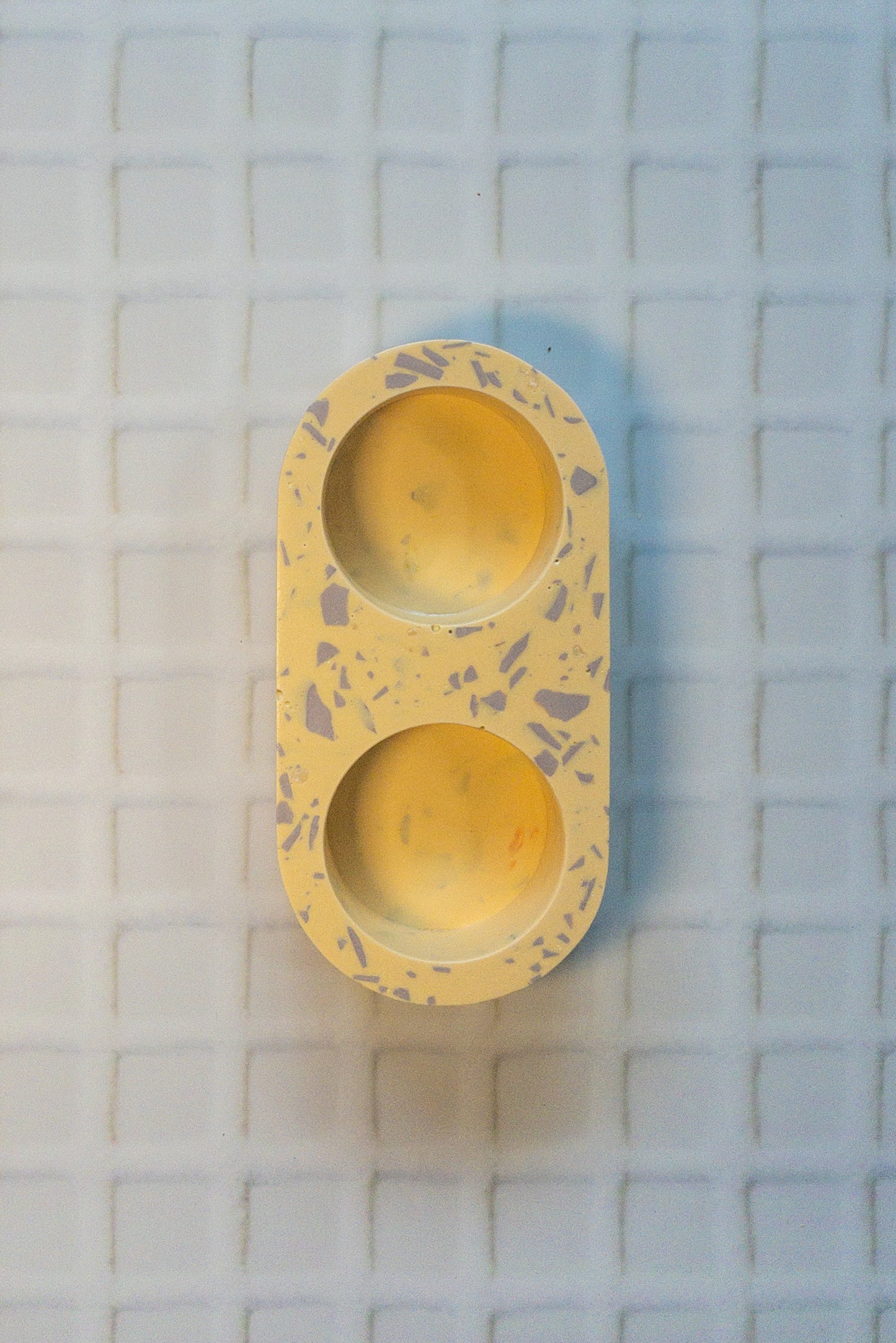 Peach and Lilac Terrazzo Oval Double Tealight Candle Holder