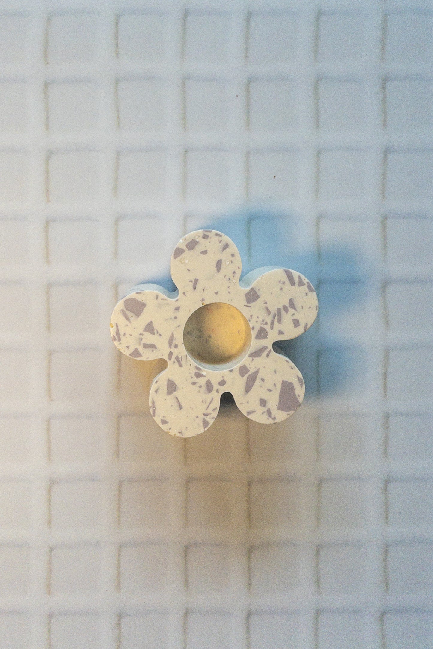 White and Lilac Terrazzo Daisy Taper Candle Holder