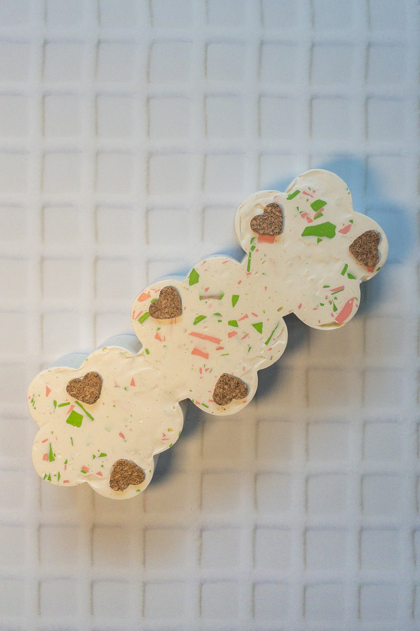 White, Pink and Green Terrazzo Daisy Chain Triple Taper Candle Holder