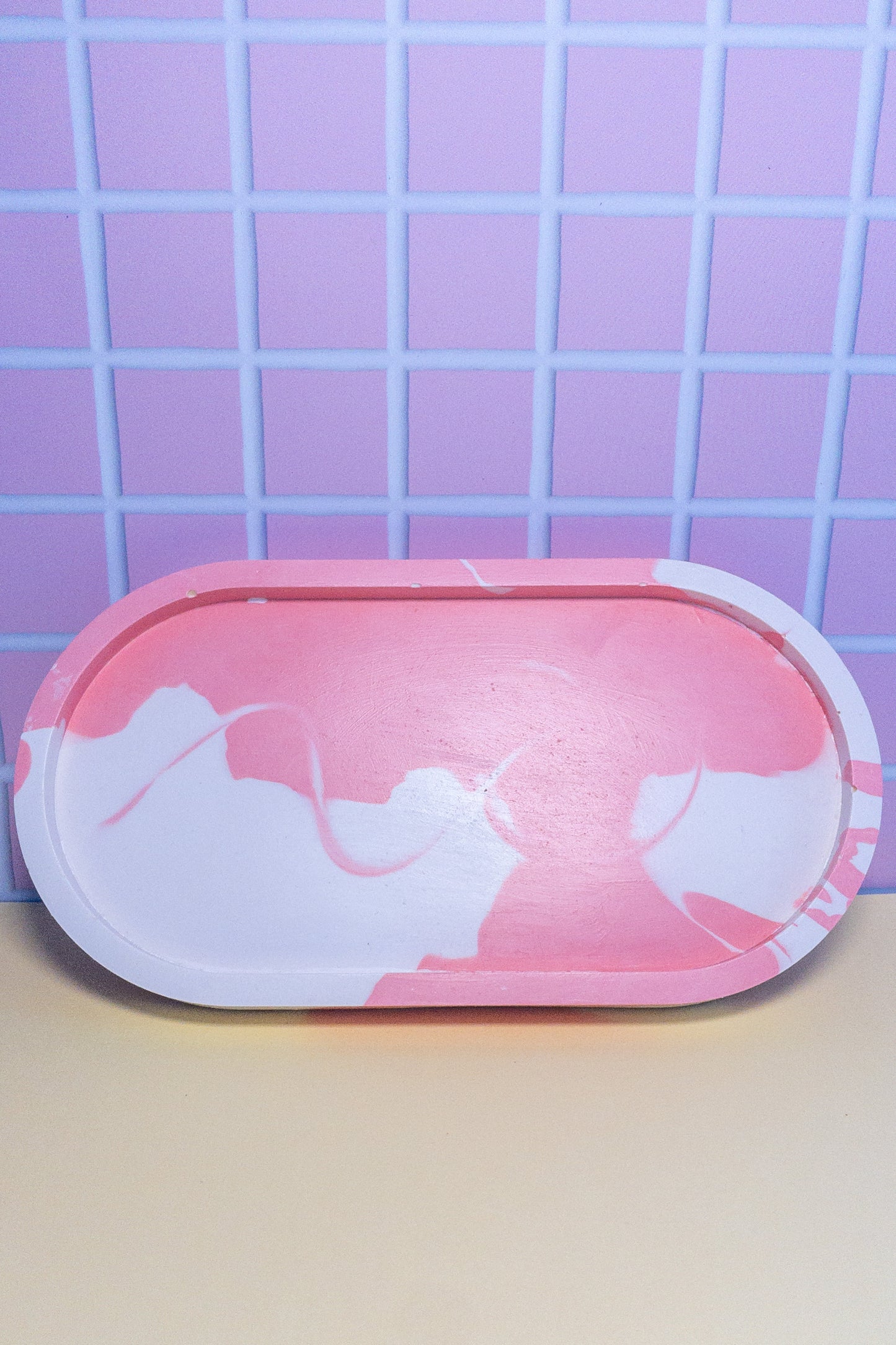 Coral and White Oval Trinket Tray