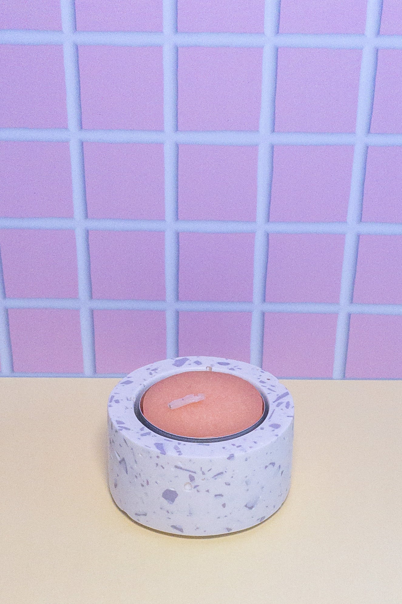 White and Lilac Terrazzo Circle Tealight Candle Holder