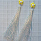 Yellow and White Daisy + Iridescent Tinsel Party Earrings