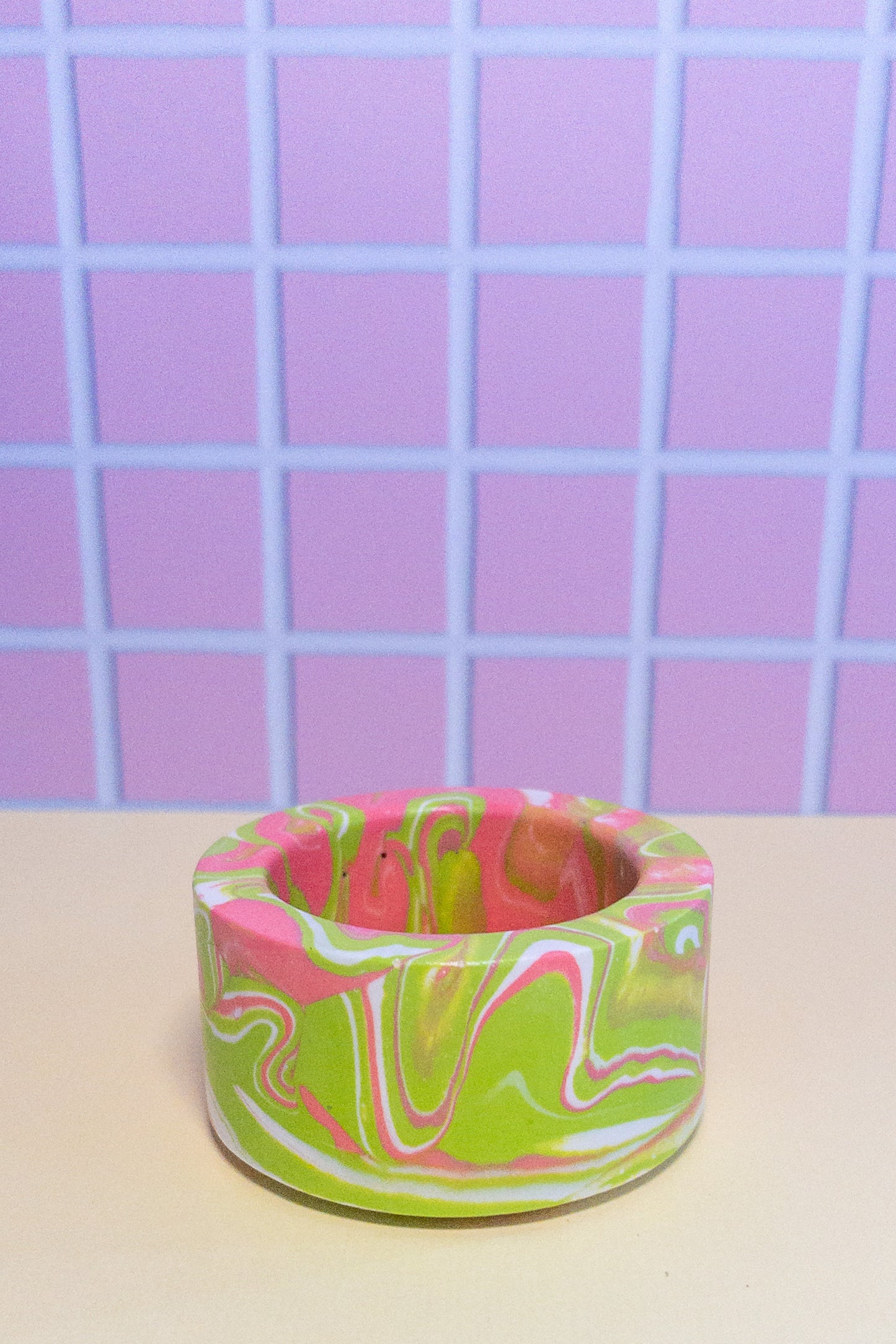 Pink, Green and White Marbled Circle Tealight Candle Holder