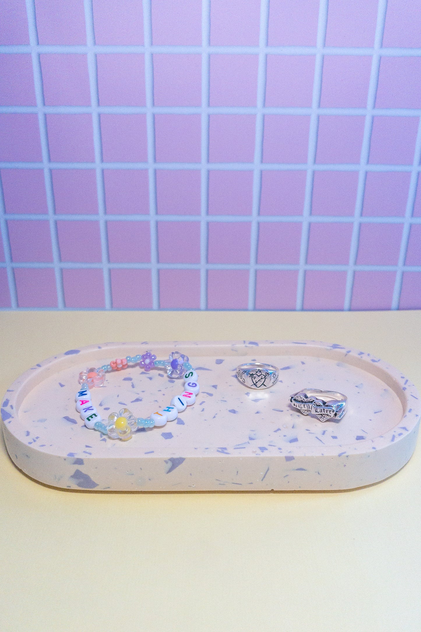 Peach and Lilac Terrazzo Oval Trinket Tray