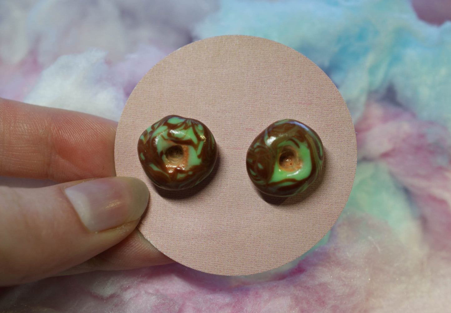 Choc-Mint Donut Handmade Stud Earrings