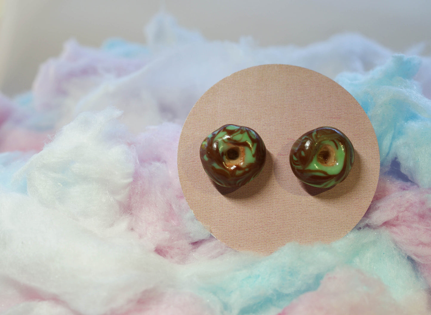 Choc-Mint Donut Handmade Stud Earrings