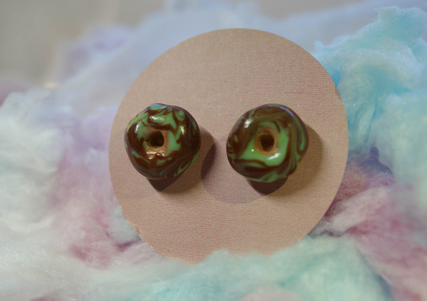 Choc-Mint Donut Handmade Stud Earrings