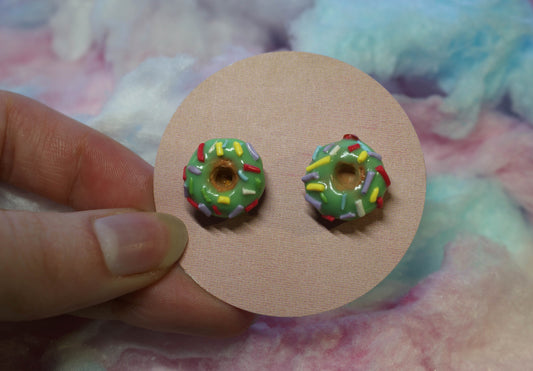 Sprinkle Donut with Mint Green Icing Handmade Stud Earrings