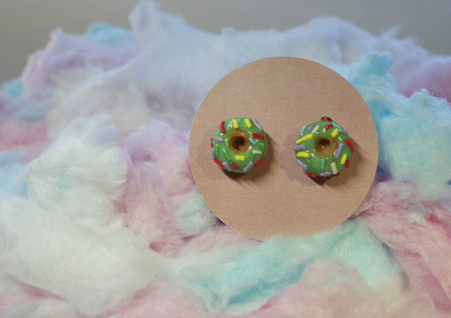 Sprinkle Donut with Mint Green Icing Handmade Stud Earrings