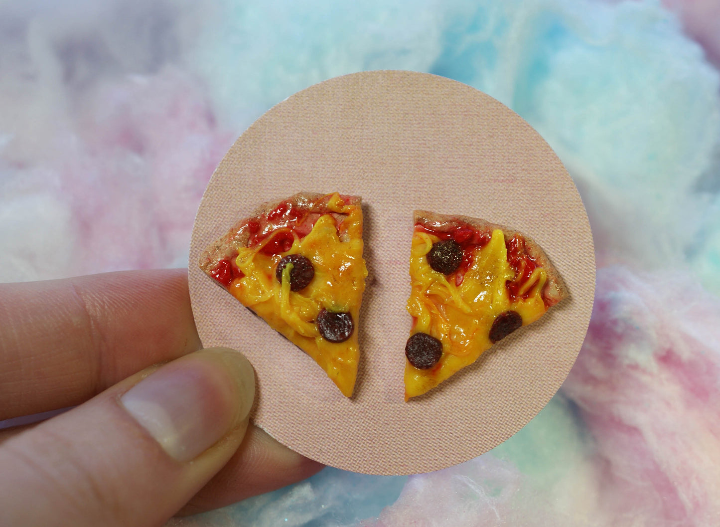 Pepperoni Pizza Slice Handmade Stud Earrings