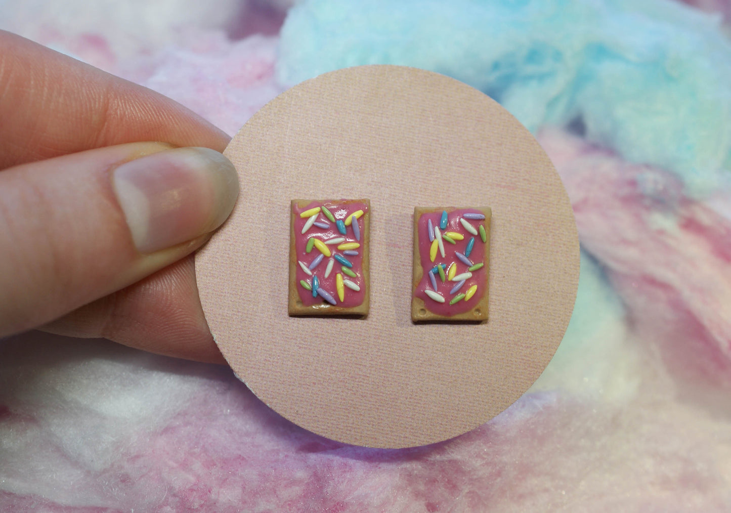 Strawberry Sprinkle Pop-Tart Handmade Stud Earrings