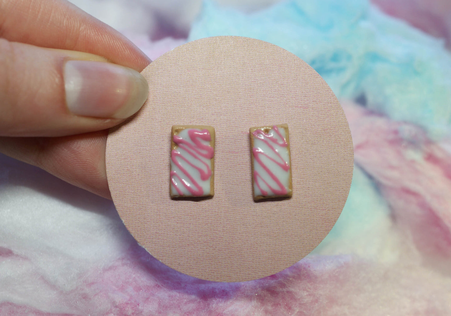 Strawberry Vanilla Swirl Pop-Tart Handmade Stud Earrings