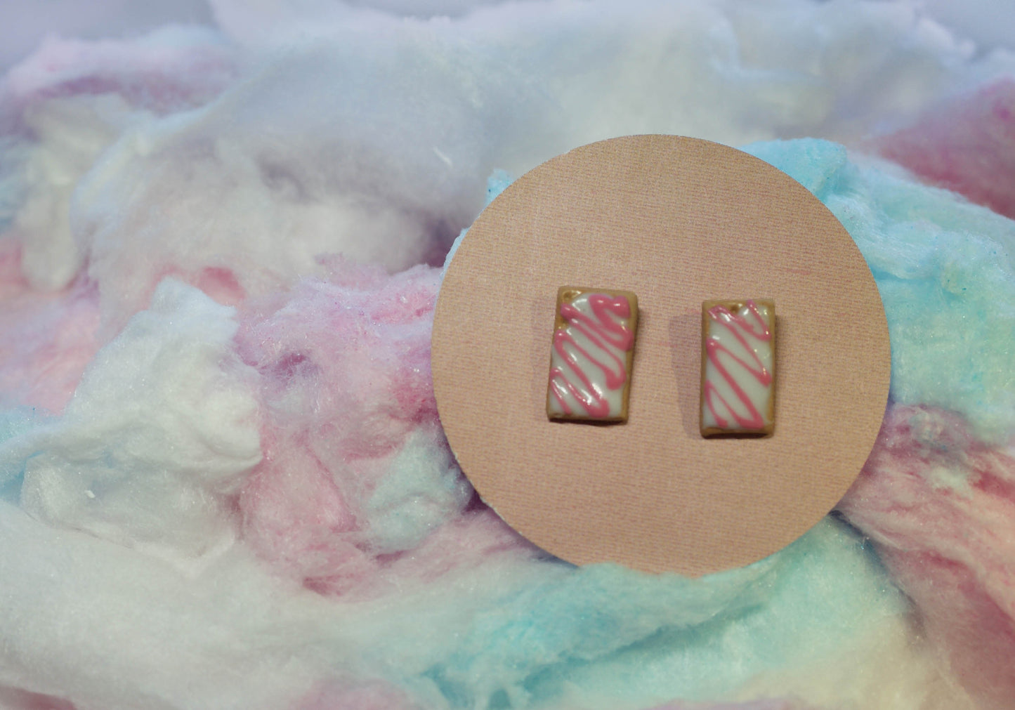 Strawberry Vanilla Swirl Pop-Tart Handmade Stud Earrings